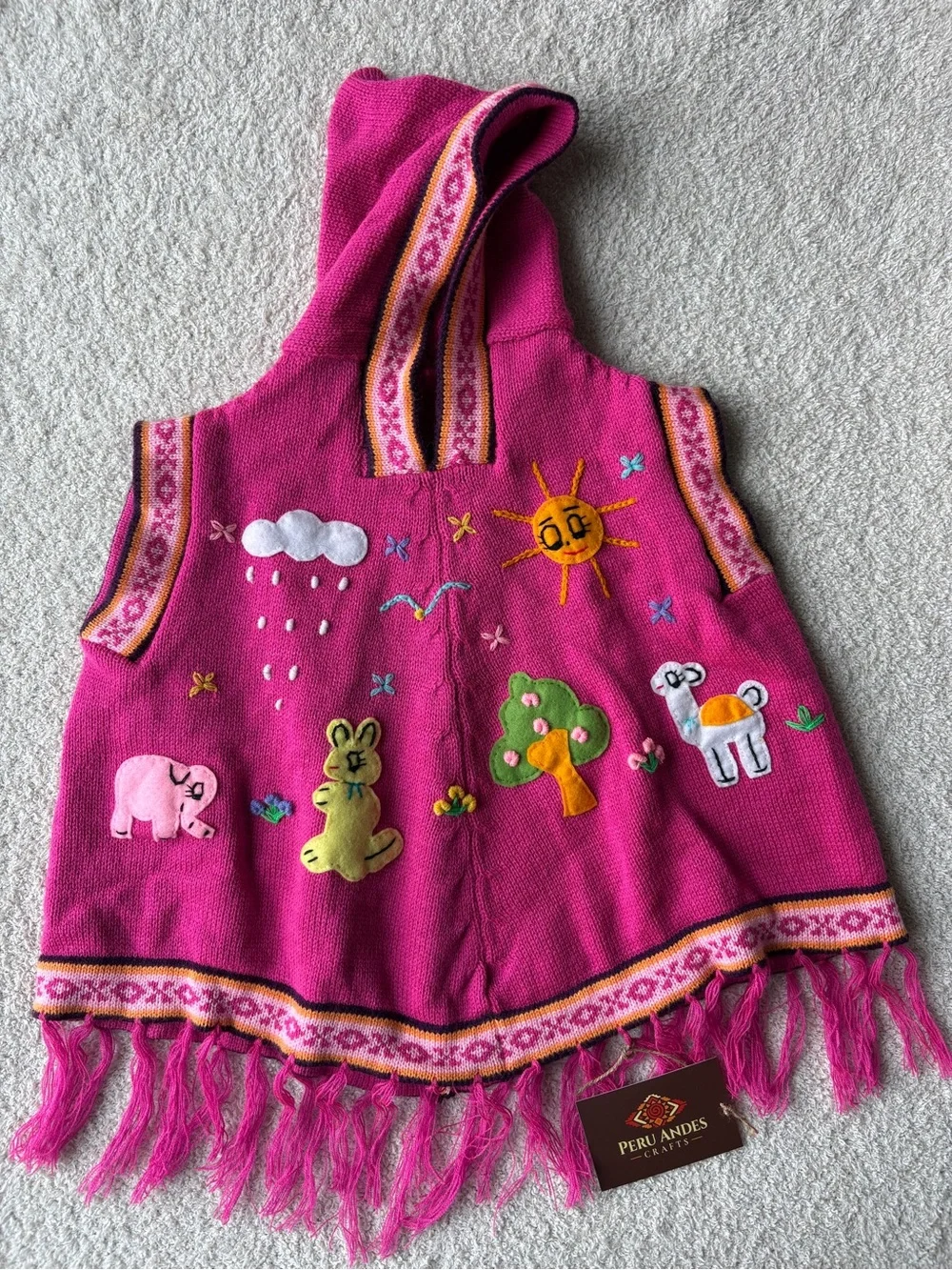 Peruvian Hand Embroidered Kids Hooded Poncho